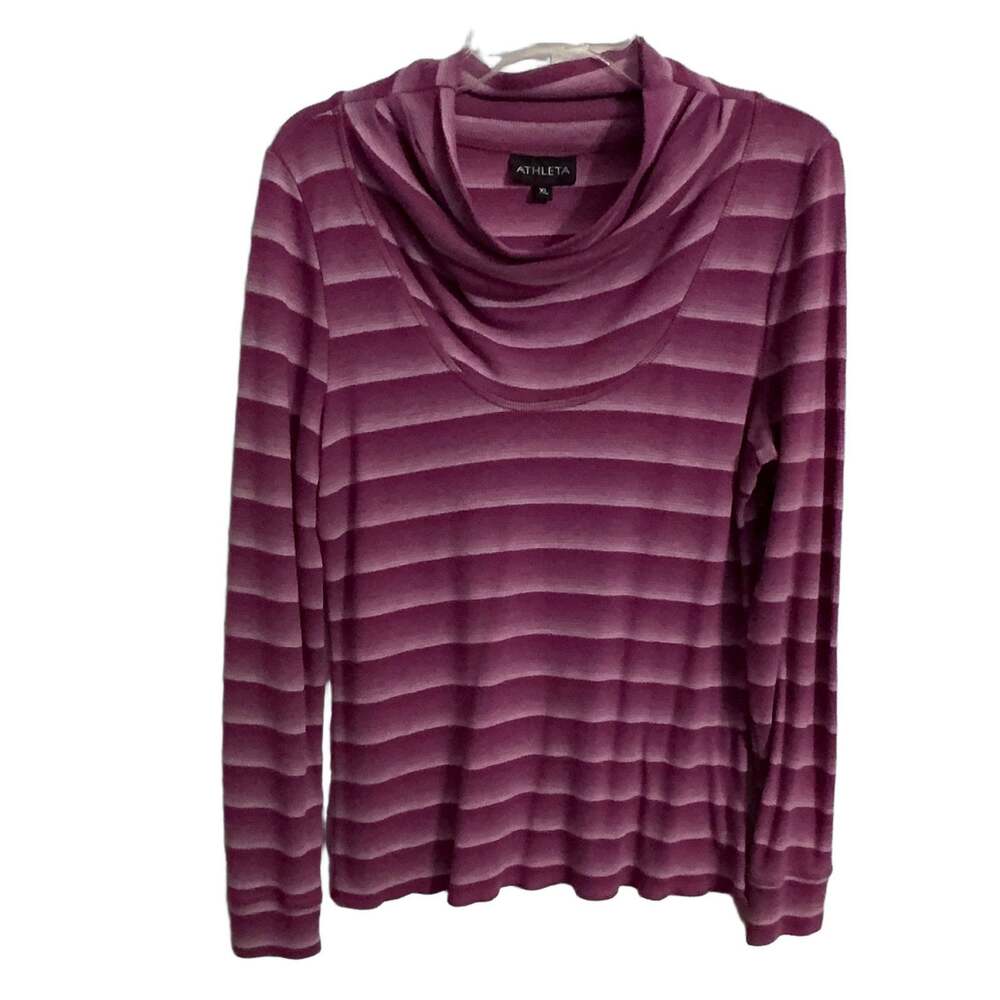 ATHLETA XL Long Sleeve Cowl Neck Shirt Striped Stretch Pullover Pink Gorpcore